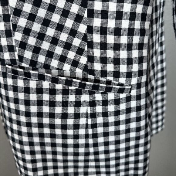 Talbots Womens One Button Blazer Size 16 Black White Gingham Plaid Linen Blend - Picture 4 of 10